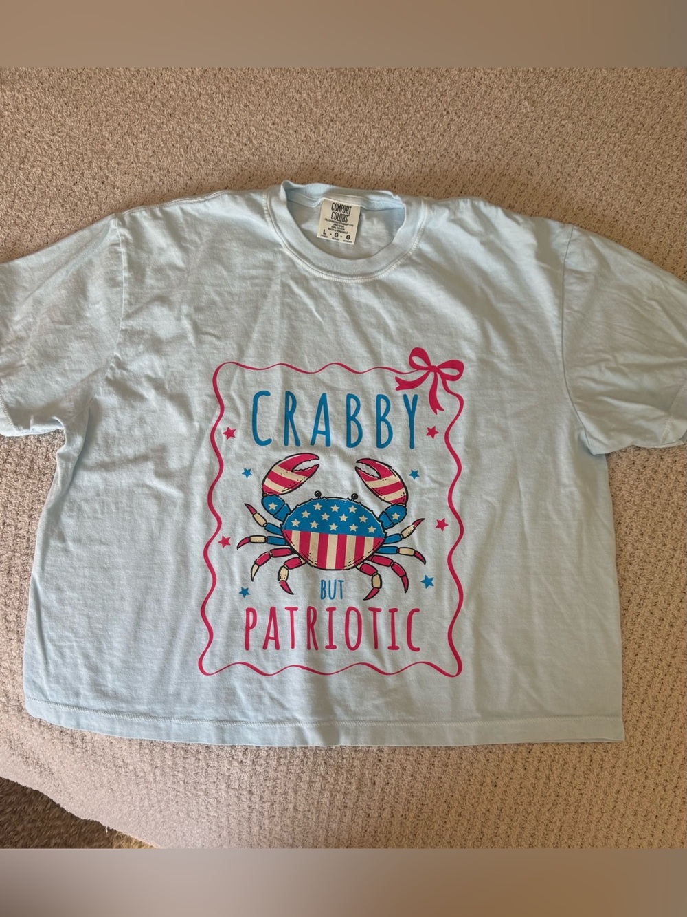 NEW! Comfort Colors Light Blue 'Crabby But Patriotic' Graphic Tee